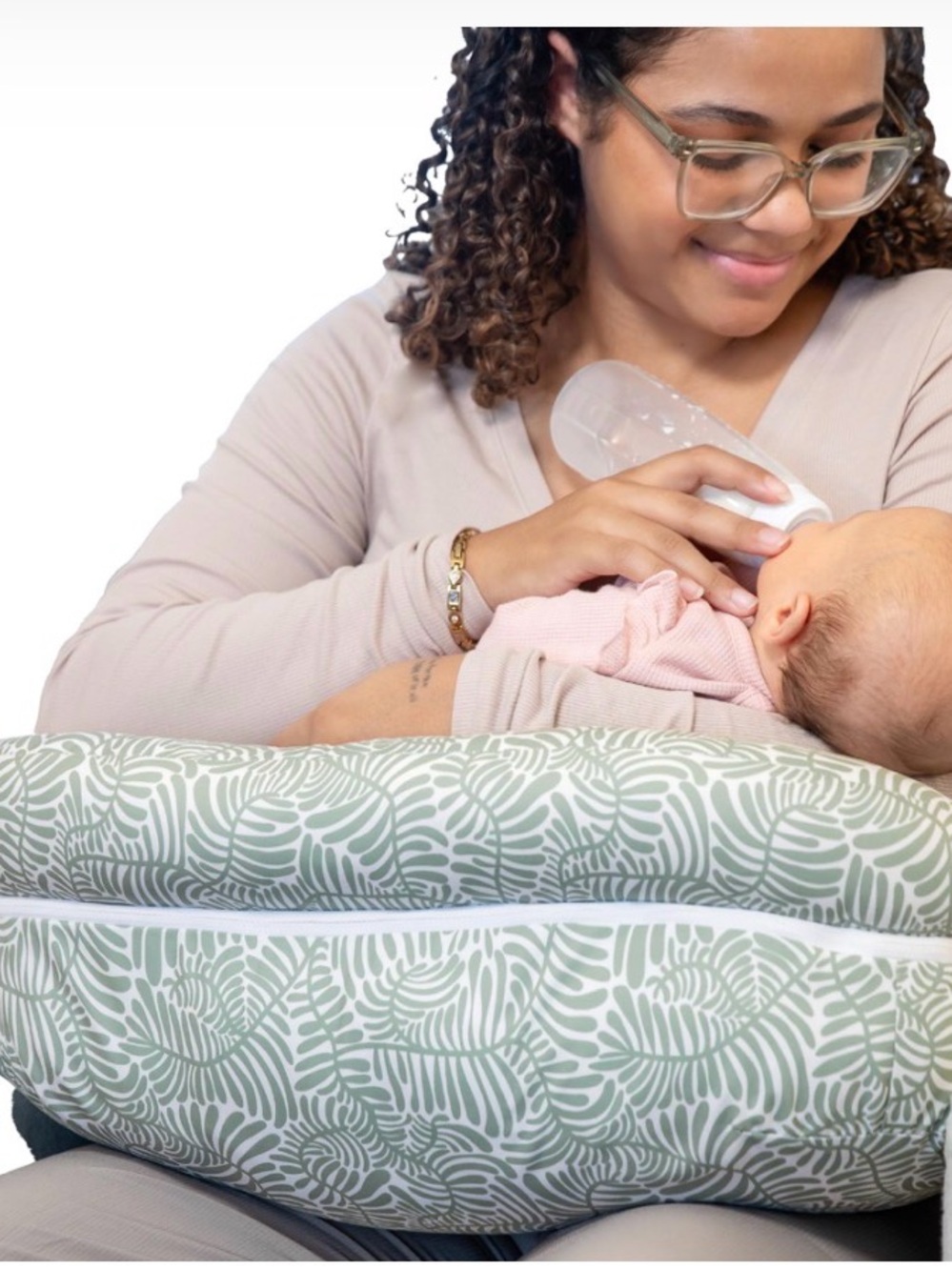 Boppy Sage Leaf Pattern Nursing Pillow - Green and White Support